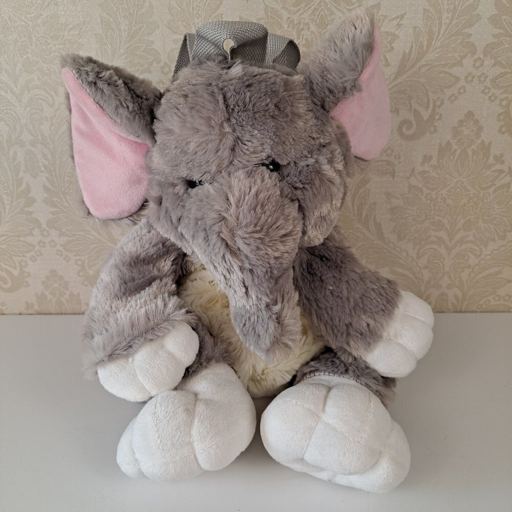 Stuffed Plush Elephant Backpack with Adjustable Straps Zipper on His Back EUC